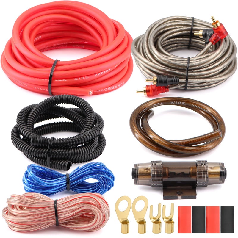 Welugnal 8 Gauge 800W High-Performance Complete Amplifier Wiring Kit - with 60A AGU Fuse Holder, 17Ft Power/Ground Wire, Blue RCA & Speaker Cables | for Professional Car Audio Safe Installation - Image 1